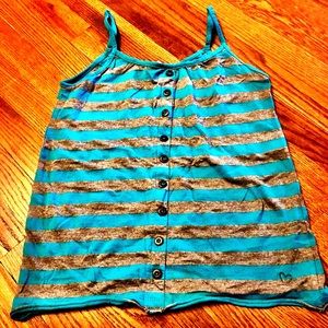 Grey/ dark turquoise top with faux wooden buttons